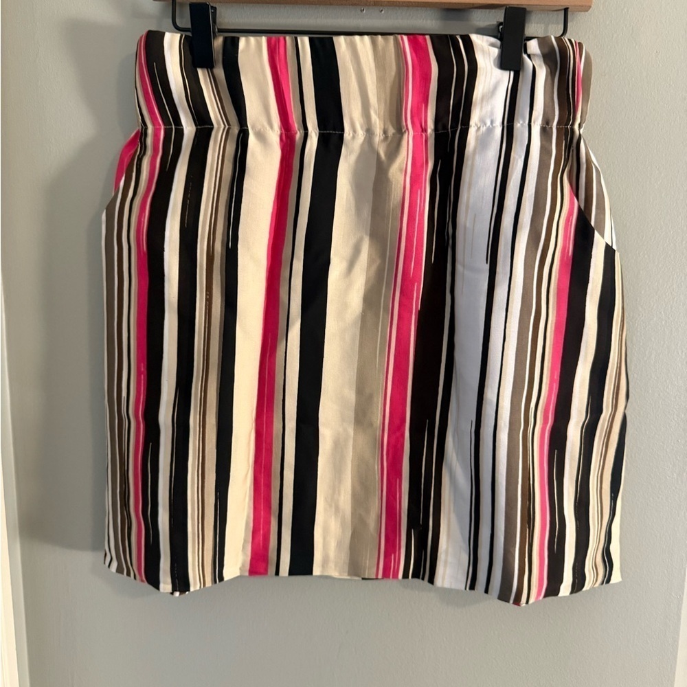 Apostrophe Striped Satin Midi Skirt XL Brown Pink Black Lined Y2K Retro